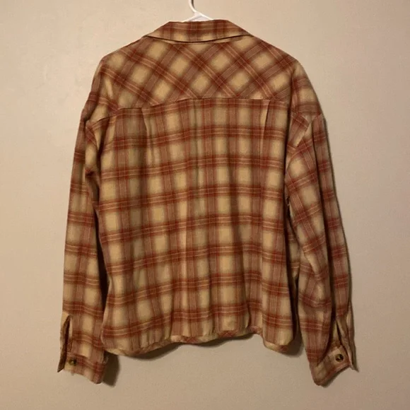 Butter Melon Plaid Button Down Red & Tan Shirt - Picture 2 of 5